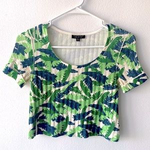 Topshop Palm leaf print ribbed crop top. Size 4